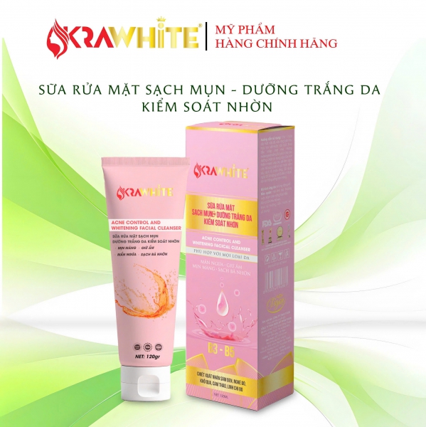 Sữa rửa mặt sạch mụn dưỡng trắng da kiểm soát dầu nhờn Krawhite