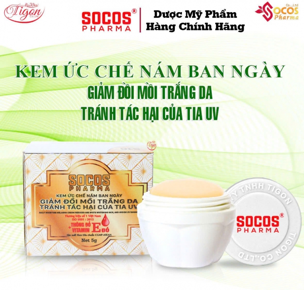 KEM ỨC CHẾ NÁM BAN NGÀY GIẢM ĐỒI MỒI TRẮNG DA TRÁNH TÁC HẠI CỦA TIA UV SOCOS