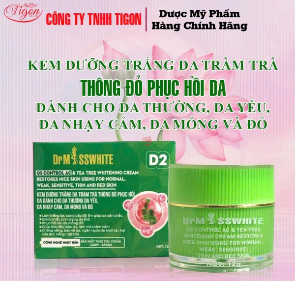 KEM DƯỠNG TRẮNG DA TRÀM TRÀ THÔNG ĐỎ PHỤC HỒI DA DÀNH CHO DA THƯỜNG DA YẾU , DA NHẠY CẢM , DA MỎNG VÀ ĐỎ DR.MISWHITE